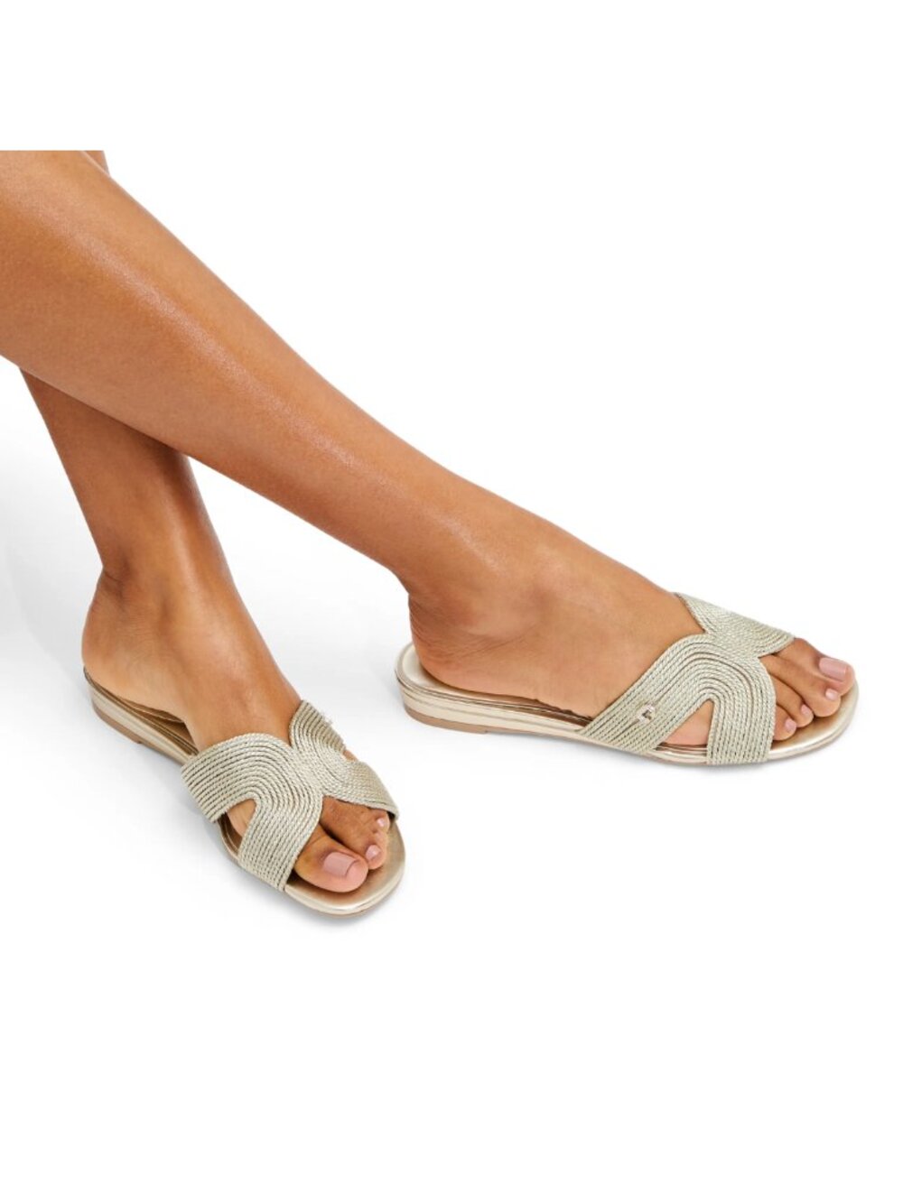 Easy Spirit Calera Crisscross Woven Strap Flat Slide Sandals Gold Metallic - 9M